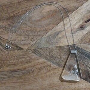 Elegant Etched Mushroom Lucite Sterling Silver Pendant Necklace